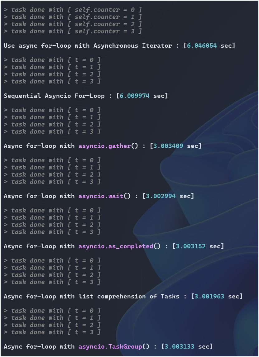 Demo on 7 AsyncIO Models